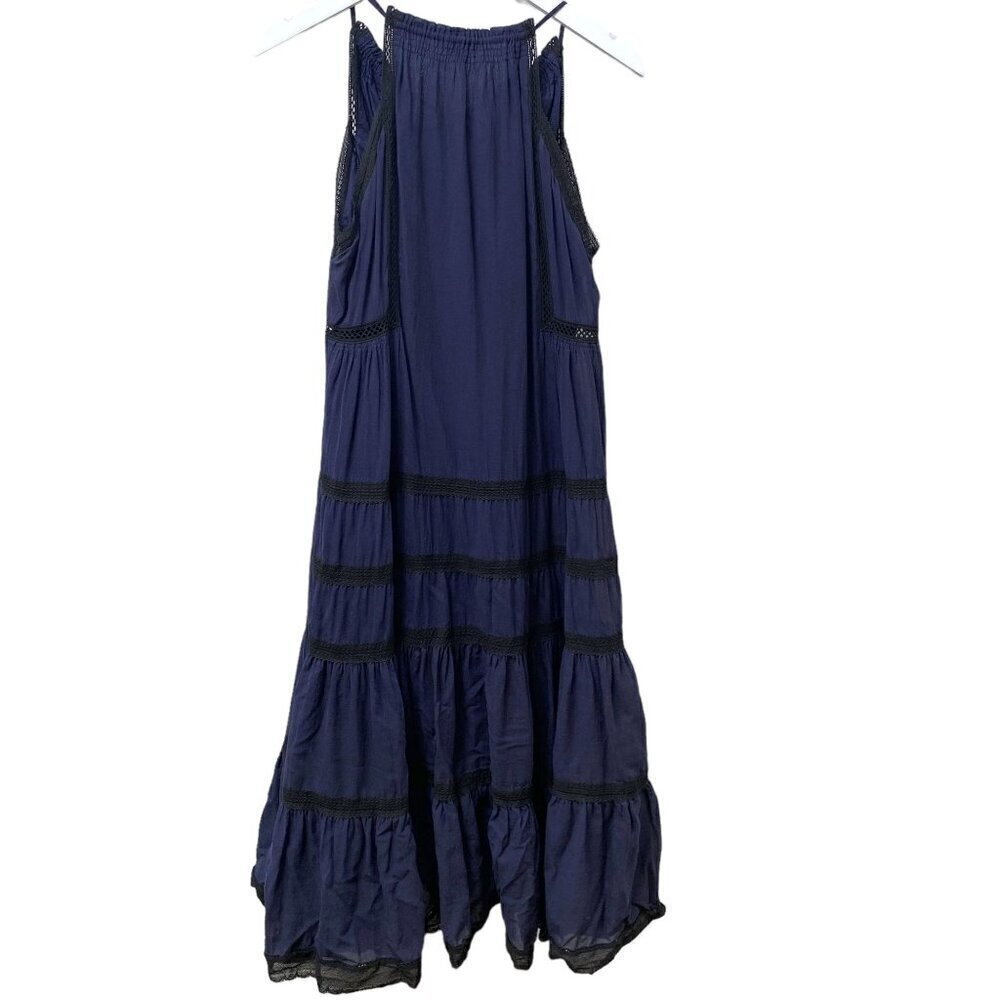 REBECCA TAYLOR Sundress Size 6 Navy Blue Midi Dress Tiered Boho Crochet Flowy - Picture 6 of 11